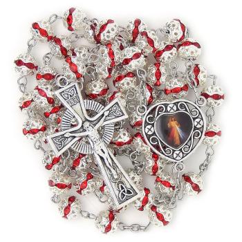 Ruženec - 8mm perly s korunkou - červený