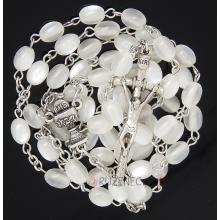 Rosary - white pearlescent beads 6x8mm