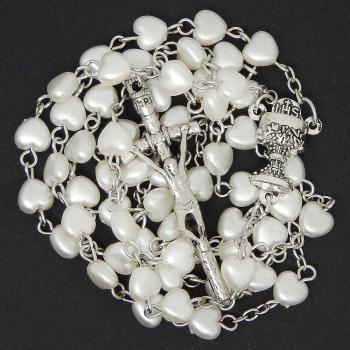 Ruženec - biele perleťové srdiečka