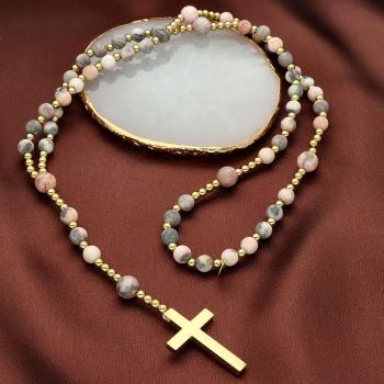 Exkluzivní růženec na šňúře - růžově šedý opál perle