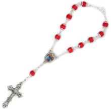 Auto rosary - red crystal with metal crown