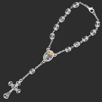 Autós rózsafüzér - áttetsző kristály + kosaras