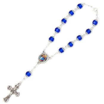Autós rózsafüzér - kék kristály + kosaras