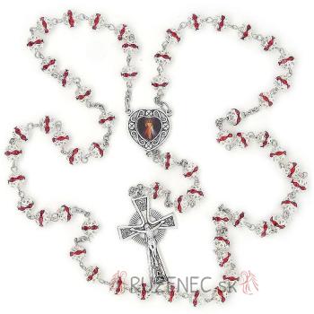 Ruženec - 8mm perly s korunkou - červený