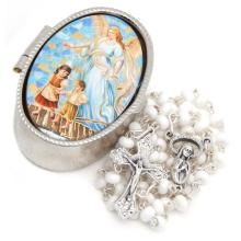 Rosenkranz mit Metalldose - Schutzengel
