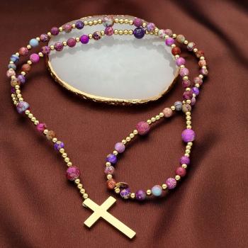 Exkluzívny ruženec na šnúre - fialový cisársky jaspis