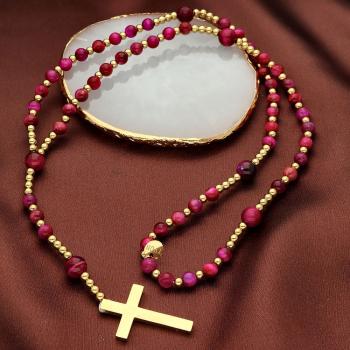 Exkluzívny ruženec na šnúre - tigrie oko - ružové