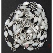 Růženec - perleťové ovální perle - bílé - 4x7mm