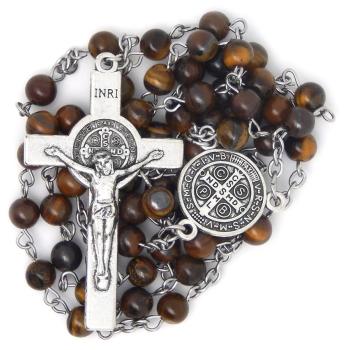 Saint Benedict rosary from Tiger eye - 6mm