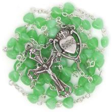 Rosary - Green Glass hearts - 6mm