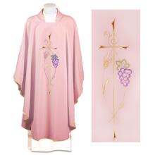 Ružový ornát - Výšivka Kríž + klas + hrozno