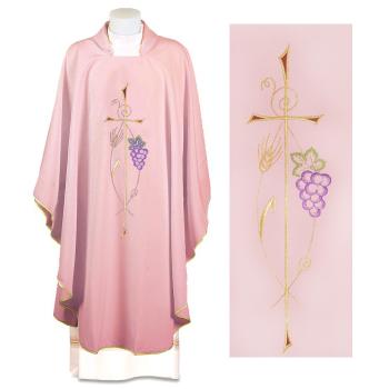 Ružový ornát - Výšivka Kríž + klas + hrozno