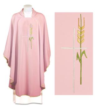 Ružový ornát - Výšivka Kríž + klas