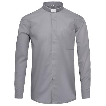 Grau Priesterhemd - Collarhemd - langen Ärmeln - 60% Baumwolle 