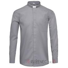 Sivá kňazská košeľa - dlhý rukáv - 60% bavlna