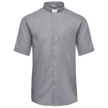 Grau Priesterhemd  - Collarhemd - kurze Ärmel - 60% Baumwolle
