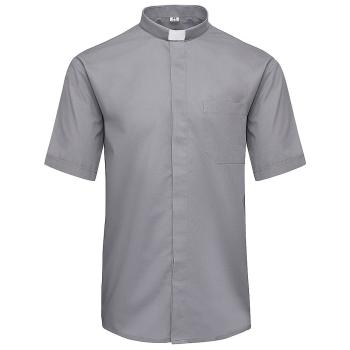 Grau Priesterhemd  - Collarhemd - kurze Ärmel - 60% Baumwolle 