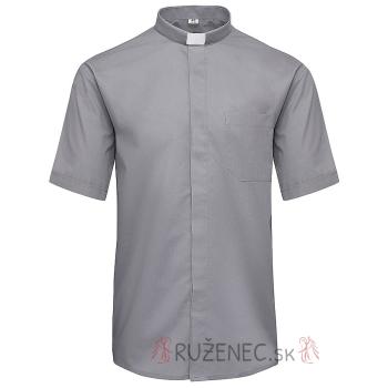 Sivá kňazská košeľa - Krátky rukáv - 60% bavlna