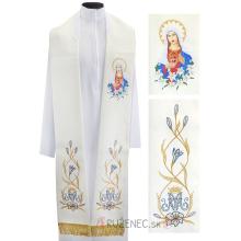 Stole white ecru - with embroidery - Immaculate Heart of Mary