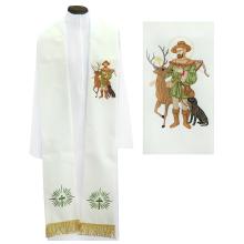 Stola  weiss ecru mit Stickerei - Hl. Hubertus