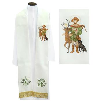 Štóla biela s výšivkou - Svätý Hubert