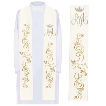 Stole white ecru  with embroidery - Maria + ornament
