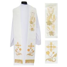 Štóla biela s výšivkou - Eucharistia + kríž