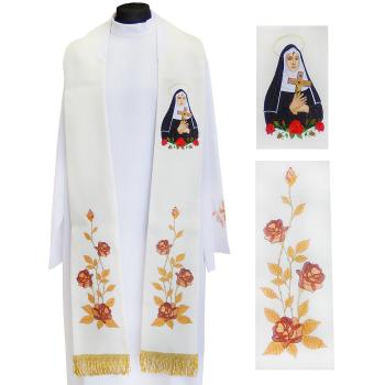 Fehér stóla hímzett Szent Rita képpel