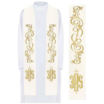 Štóla biela s výšivkou - IHS + ornament 2