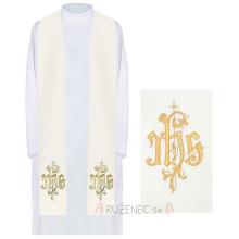 Stole white ecru  with embroidery - IHS +