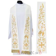 Stole white ecru  with embroidery - cross + cobs + grapes