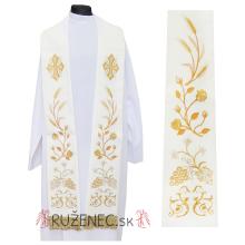 Stole white ecru  with embroidery - cross + cobs + flowers