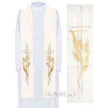 Stola  weiss ecru mit Stickerei - kreuz + Ähren Weizen