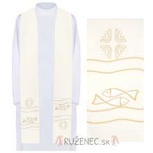 Stole white ecru  with embroidery - the fish
