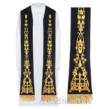 Stole black with embroidery - B