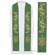 Stole green with embroidery - IHS + ornament