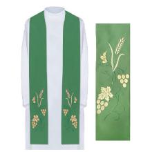Stole green  with embroidery - ear + grapes
