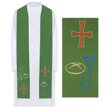 Stole green  with embroidery - the fish + Bread