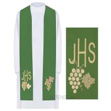 Stole green  with embroidery - grape