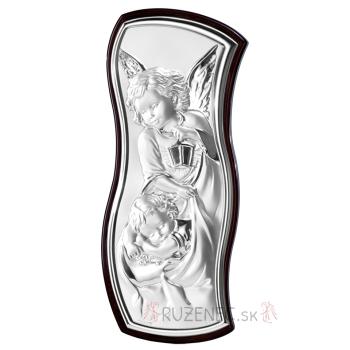 Postříbřená plaketa  6x13cm - Anděl s lampou