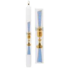 Kerze für Erste Kommunion - extra - blau Kreuz
