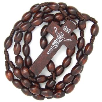 Tmavohnedý šnúrový drevený ruženec 9x6mm
