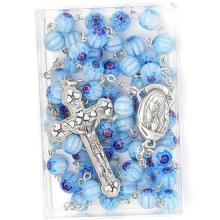 Rosenkranz - Millefiori 8mm - weiss+blau