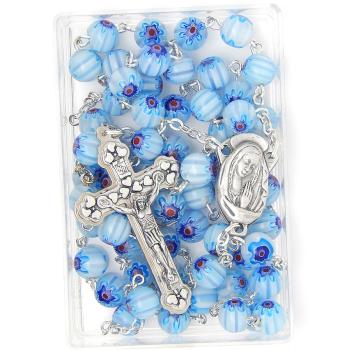Veľký ruženec - Millefiori 8mm - bielo-belasý