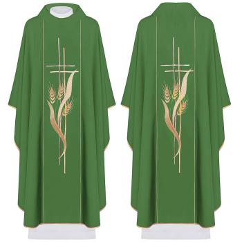 Zelený ornát - Výšivka kříž + klasy