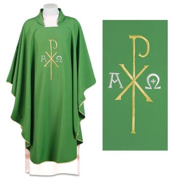 Zelený ornát - Výšivka A + Omega + Px