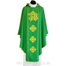 Chasuble green - embroidery IHS + crosses