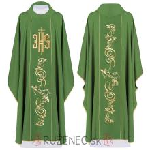 Green Chasuble - embroidery IHS + ornament