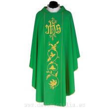 Chasuble green - embroidery IHS +
