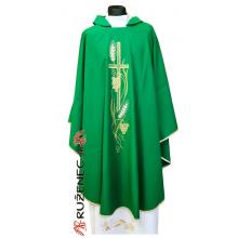 Chasuble green - embroidery cross + wine + ears